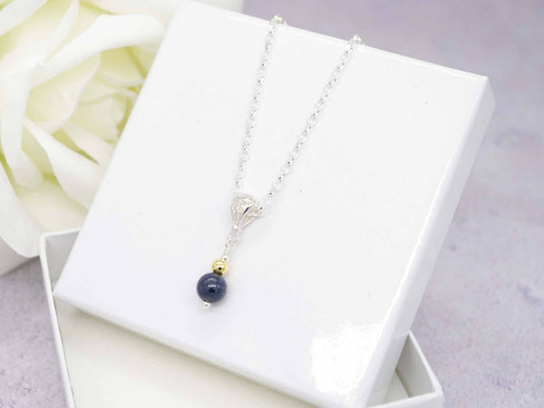Sapphire Sphere - Sapphire & Silver Filigree Bail Necklace