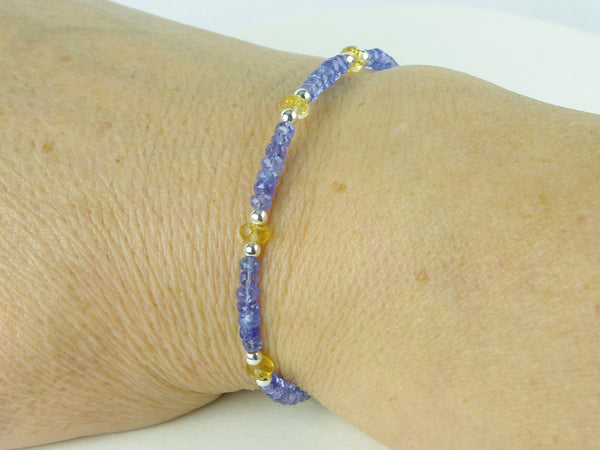 Serene Bracelet - Tanzanite, Citrine, Sterling Silver shown worn