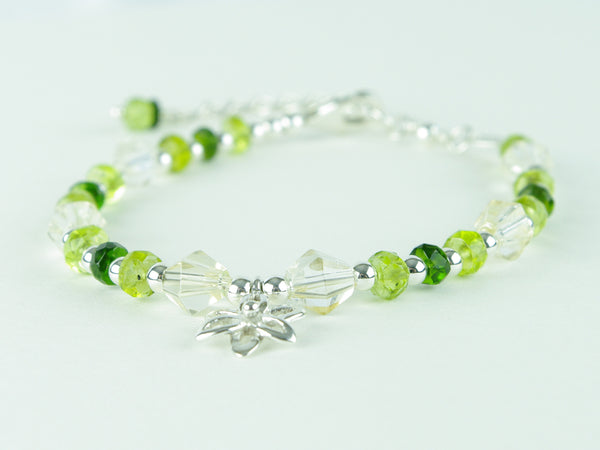 Spring Flower Bracelet - Peridot, Citrine, Diopside & Sterling Silver Charm