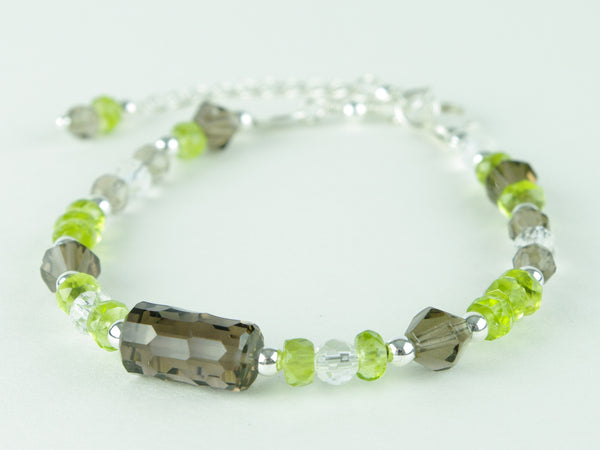 Springtime Bracelet - Smokey Quartz, Peridot, Quartz, Sterling Silver