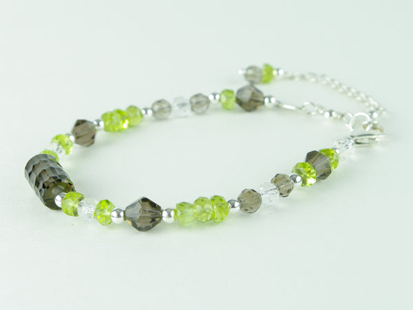 Springtime Bracelet - Smokey Quartz, Peridot, Clear Quartz & Sterling Silver