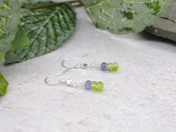 Star Peridot Earrings - Peridot, Tanzanite, Sterling Silver