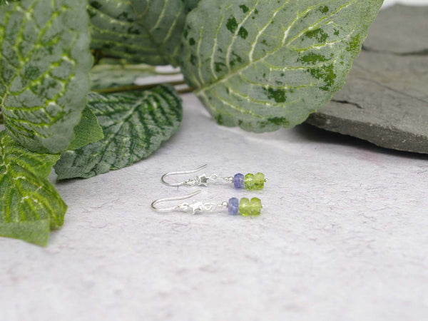 Star Peridot Earrings - Peridot, Tanzanite with Sterling Silver