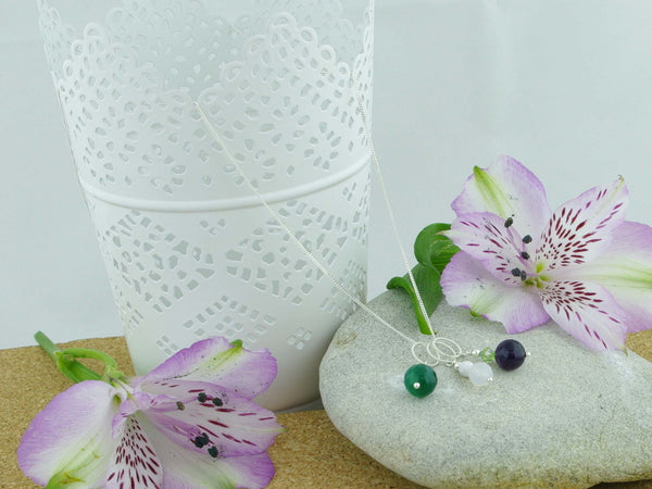 Three Rings Necklace - Amethyst, Agate and Swarovski Sterling Silver Necklace