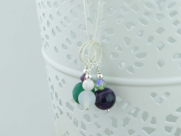 Three Rings Necklace - Amethyst, Agate & Swarovski Sterling Silver Necklace