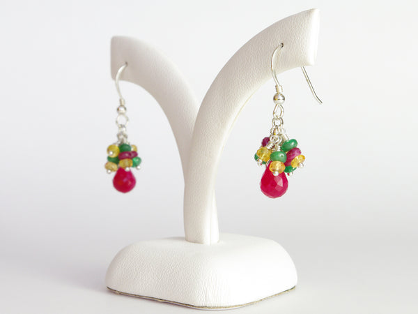 Titania Earrings - Exclusive & Handmade with Precious Gemstones - Ruby, Emerald & Yellow Sapphire