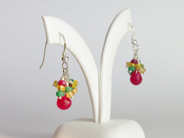 Titania Earrings - Exclusive & Handmade with Precious Gemstones - Ruby, Emerald & Yellow Sapphire