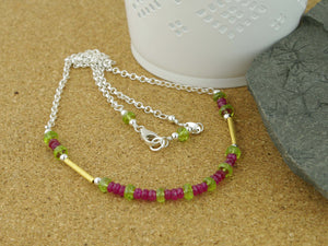 Desire Sterling Silver Ruby and Peridot Necklace from Jewellery by Linda