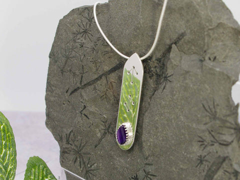 Amethyst Step Cut Runic Sterling Silver Necklace