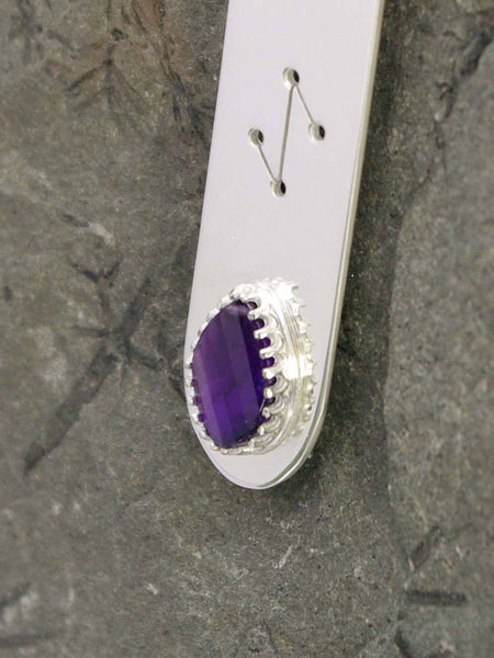 Amethyst Runic Sterling Silver Necklace Step Cut gemstone closeup