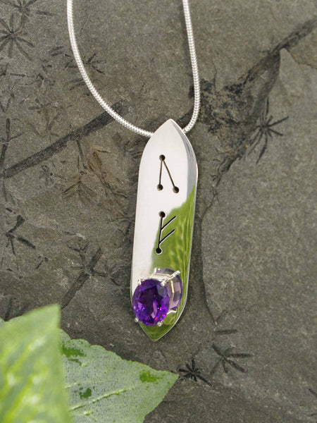 Amethyst Oval Runic Sterling Silver Necklace