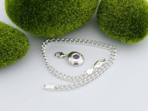 Amethyst Solid Sterling Silver Pebble Charm