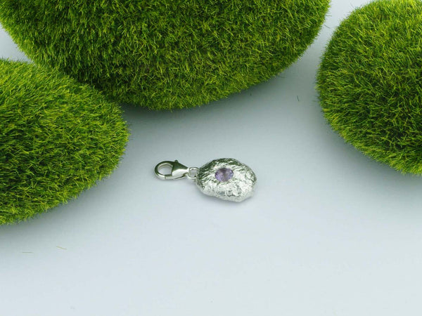 Rose de France Amethyst Solid Silver Precious Pebble Charm