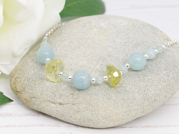Jewellery by Linda Aquamarine Dream Necklace - Aquamarine with Lemon Quartz on Sterling Silver