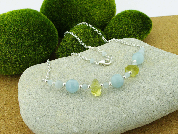 Jewellery by Linda Aquamarine Dream Necklace - Aquamarine and Lemon Quartz with Sterling Silver