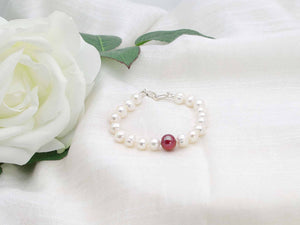 Mulberry Crush white pearl hand knotted bracelet with feature mulberry pearl and sterling silver lobster clasp from Jewellery by Linda