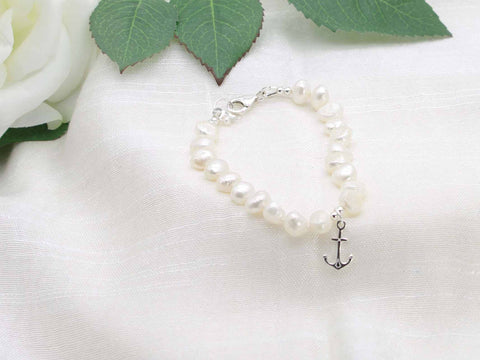 Baroque pearl bracelet with sterling silver anchor charm from Jewellery by Linda
