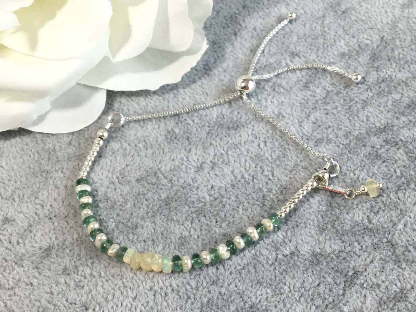 Opal and Emerald Jewellery by Linda sterling silver slider bracelet