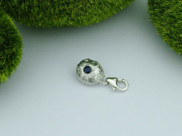 Blue Sapphire Solid Sterling Silver Pebble Charm