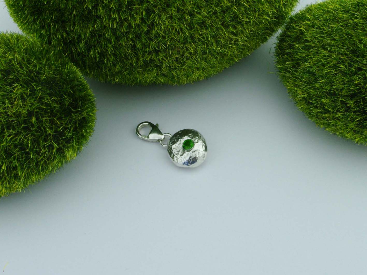 Russian Diopside Solid Sterling Precious Pebble Charm