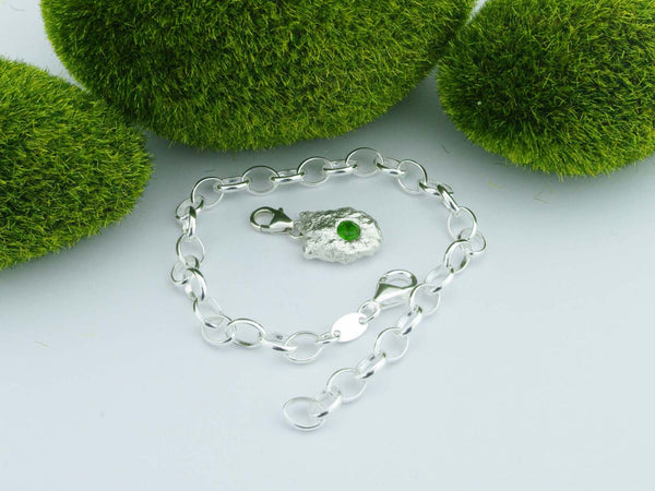 Russian Chrome Diopside Solid Sterling Silver Pebble Charm