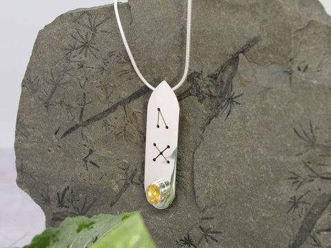 Citrine Oval Runic Sterling Silver Necklace