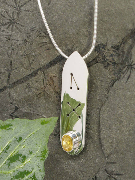Citrine Oval Runic Sterling Silver Necklace gem closeup
