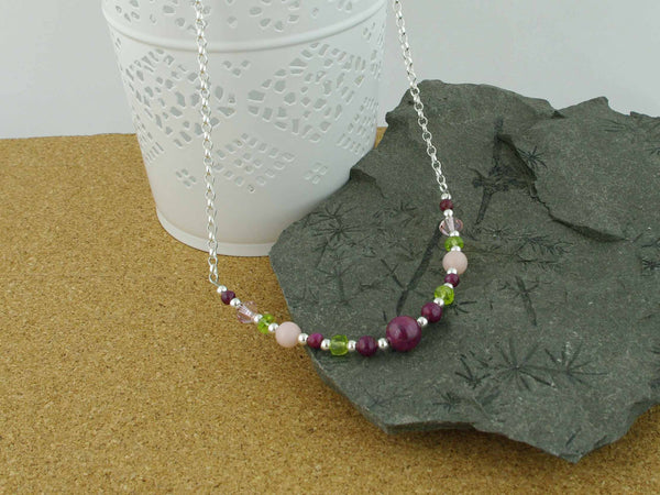 Desire Necklace - Ruby, Pink Opal, Peridot, Swarovski from Jewellery by Linda