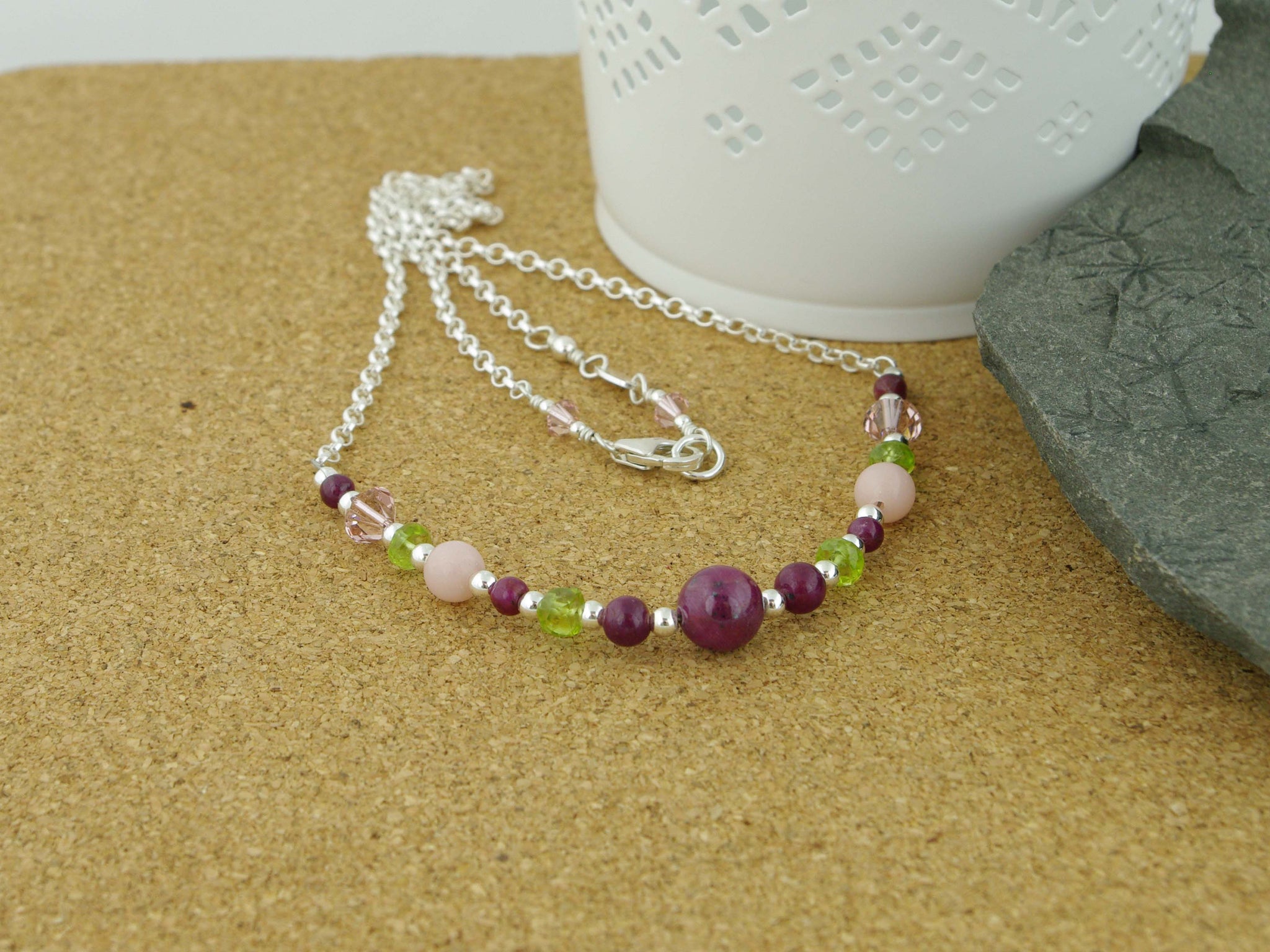 Desire Necklace - Ruby, Pink Opal, Peridot and Swarovski at Jewellery by Linda