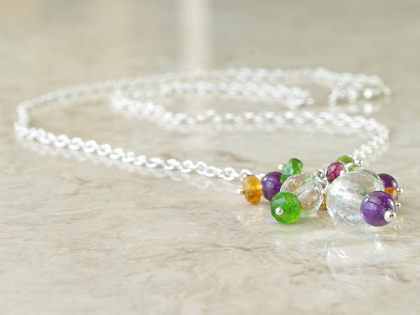 Dew Necklace - Exclusive & Handmade with Yellow Sapphire, Red Spinel, Amethyst & Quartz