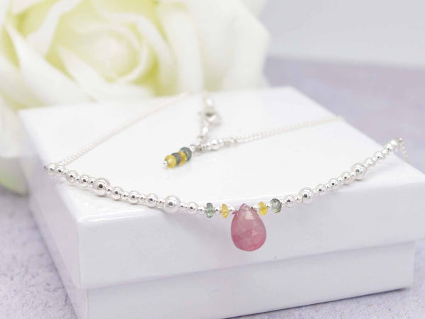 Pink Drop Sapphire - Fancy Sapphire and Sterling Silver Necklace
