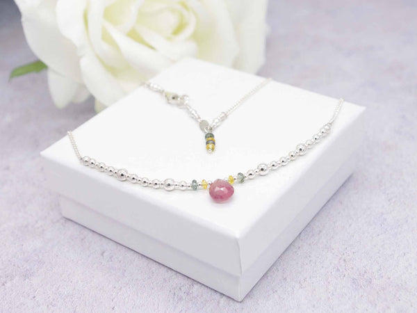 Pink Drop Sapphire Necklace - Fancy Sapphire Sterling Silver Necklace
