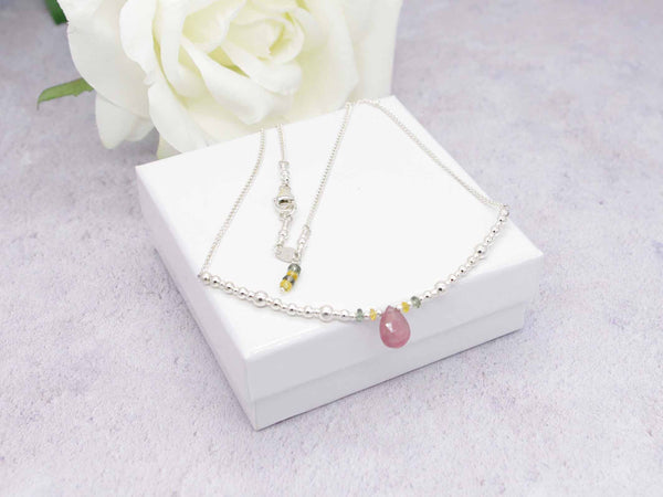 Pink Drop Sapphire - Fancy Sapphire with Sterling Silver Necklace
