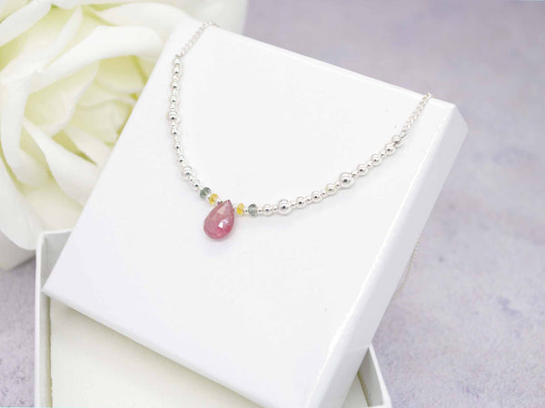 Pink Drop Sapphire - Fancy Sapphire Sterling Silver Necklace