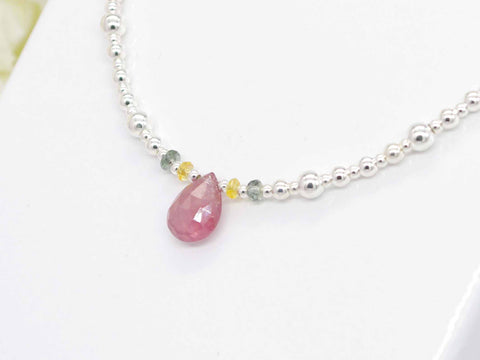 Pink Drop Sapphire - Fancy Sapphires and Sterling Silver Necklace