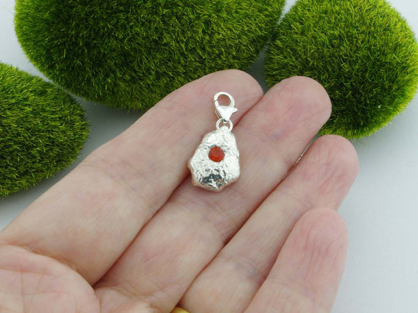 Fire Opal Solid Sterling Silver Precious Pebble Charm