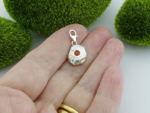 Fire Opal 2 Solid Sterling Silver Precious Pebble Charm