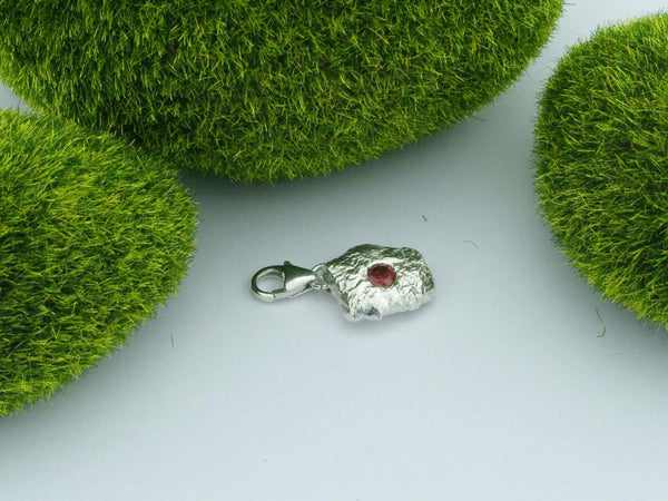 Red Garnet Solid Silver Precious Pebble Charm
