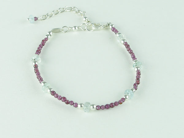 Grape Bracelet - Aquamarine, Garnet, Sterling Silver
