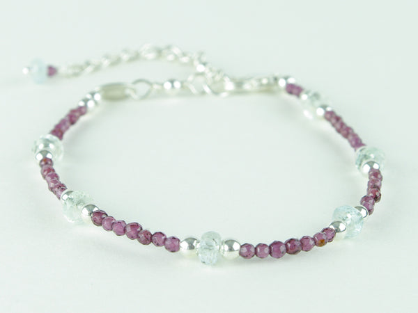 Grape Bracelet - Aquamarine, Garnet & Sterling Silver