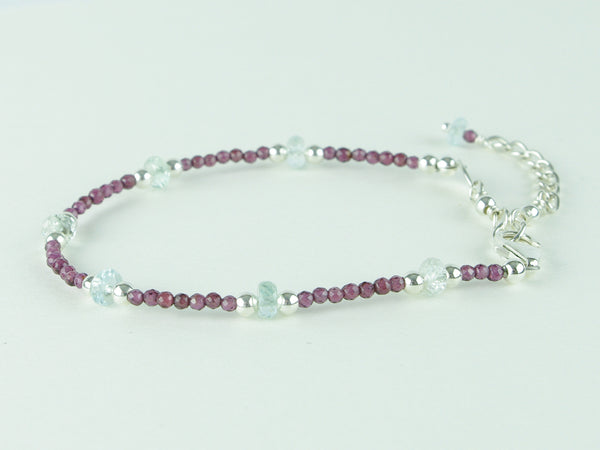 Grape Bracelet - Aquamarine & Garnet with Sterling Silver