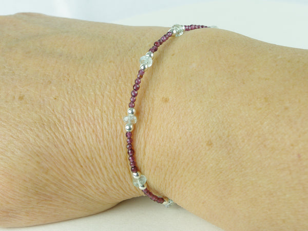 Grape Bracelet - Aquamarine, Garnet, Sterling Silver as worn