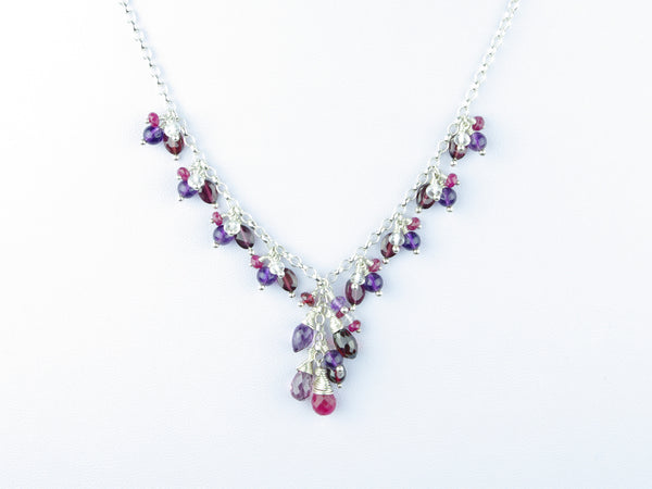 Hippolyta Necklace - Ruby, Garnet, Amethyst, White Topaz, Red Spinel with Sterling Silver