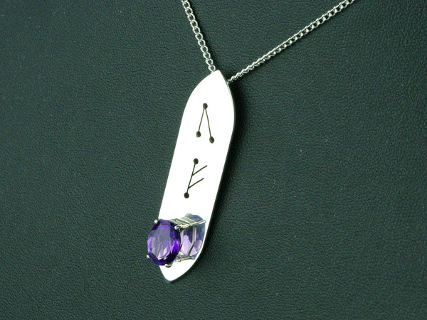 Amethyst Runic Sterling Silver Necklace Step Cut
