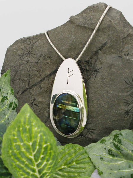 Labradorite Sterling Silver Runic Necklace
