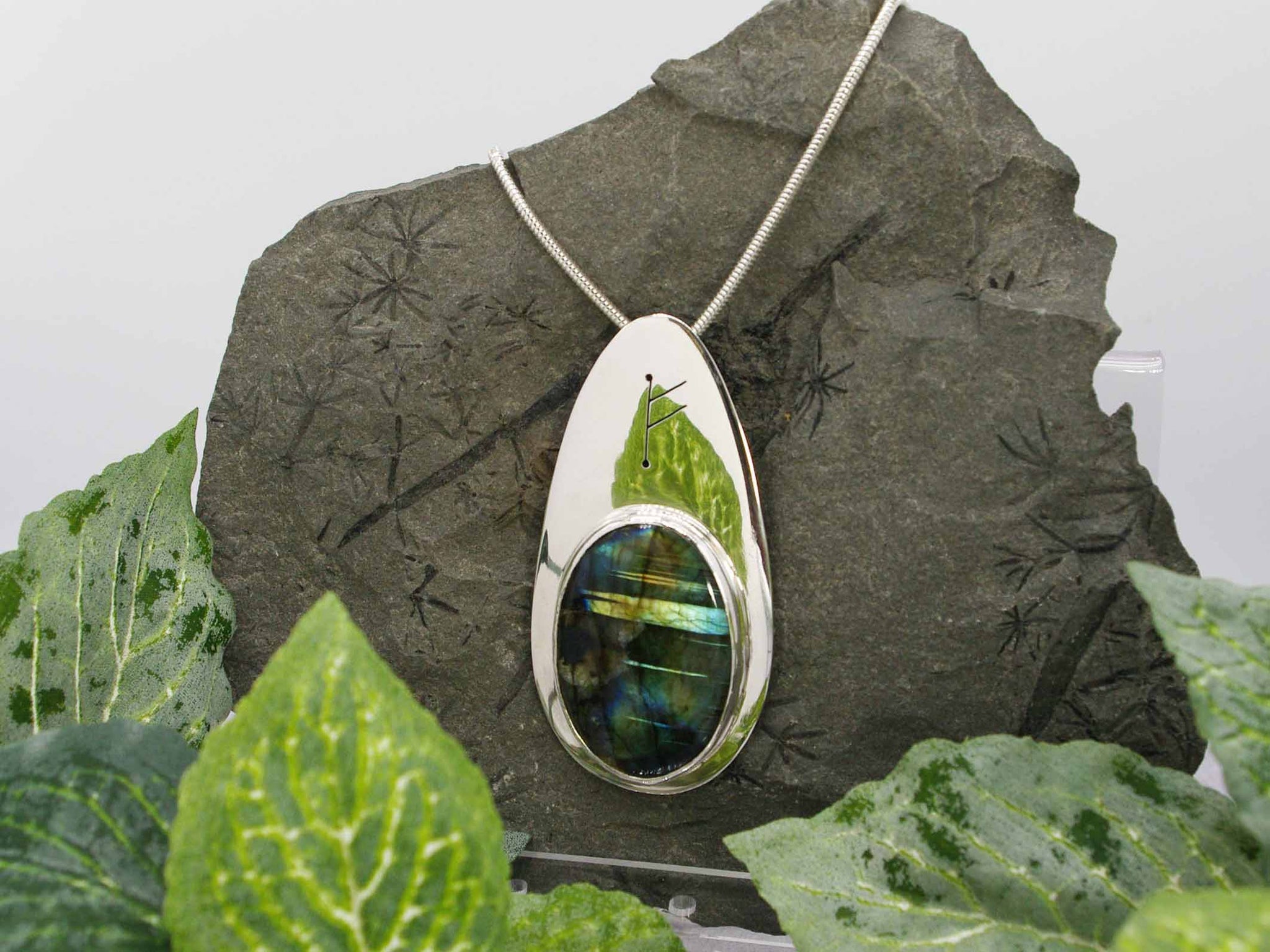 Labradorite Runic Sterling Silver Necklace