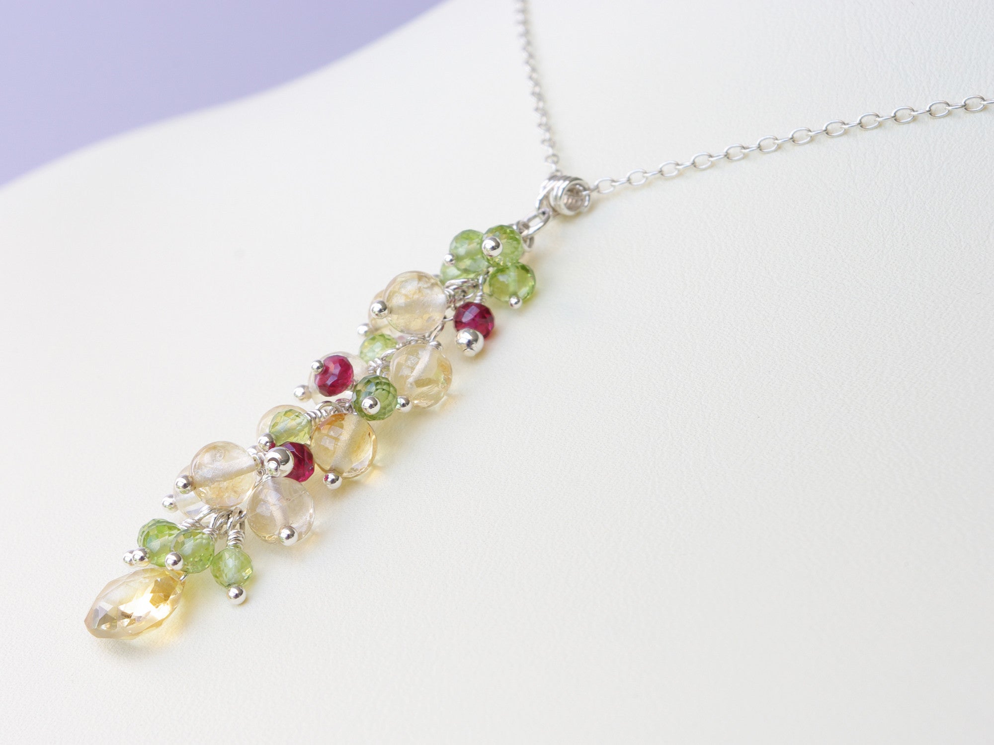 Liana Necklace - Exclusive & Handmade with Peridot, Citrine & Red Spinel