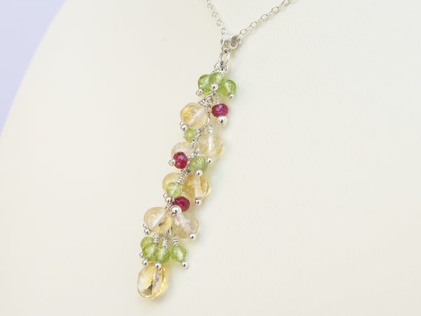 Liana Necklace - Exclusive & Handmade with Peridot, Citrine & Red Spinel