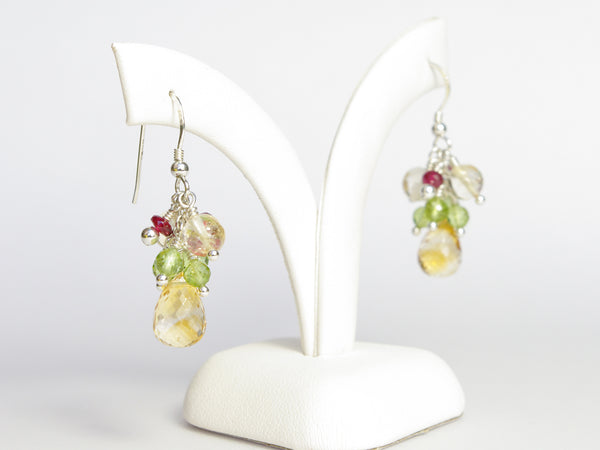 Liana Earrings - Exclusive & Handmade with Peridot, Citrine & Red Spinel