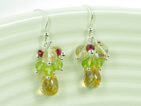 Liana Earrings - Exclusive & Handmade with Peridot, Citrine & Red Spinel
